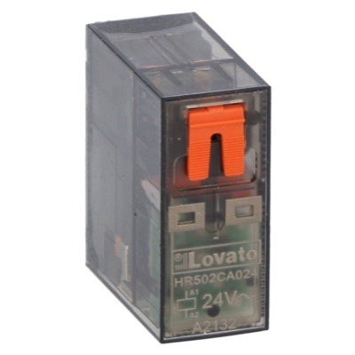HR502CA012 Lovato HR50 2 Pole 8A Relay 12VAC Coil 2 Change-Over Contacts Lockable Test Button and LED Indication