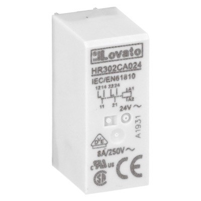 HR302CA024 Lovato HR30 2 Pole 8A Relay 24VAC Coil 2 Change-Over Contacts