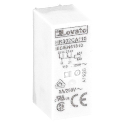 HR302CA110 Lovato HR30 2 Pole 8A Relay 110VAC Coil 2 Change-Over Contacts