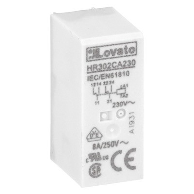 HR302CA230 Lovato HR30 2 Pole 8A Relay 230VAC Coil 2 Change-Over Contacts