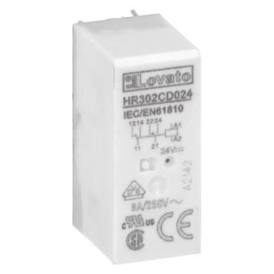 HR302CD012 Lovato HR30 2 Pole 8A Relay 12VDC Coil 2 Change-Over Contacts