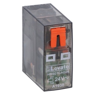 HR501CA024 Lovato HR50 Single Pole 10A Relay 24VAC Coil 1 Change-Over Contact Lockable Test Button and LED Indication