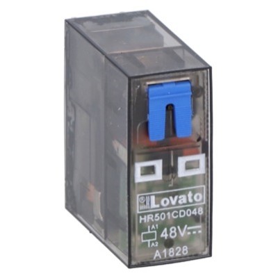HR501CD048 Lovato HR50 Single Pole 10A Relay 48VDC Coil 1 Change-Over Contact Lockable Test Button and LED Indication