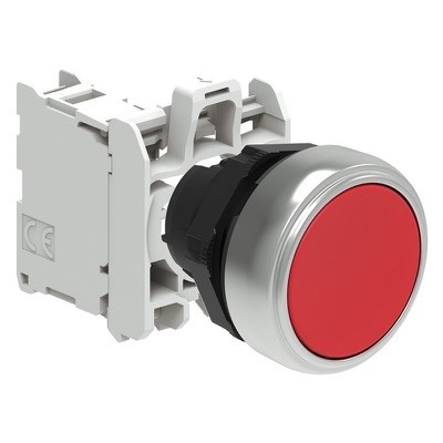 LPCB104C10 Lovato Platinum Red Flush Pushbutton Actuator 22.5mm Spring Return with 1 x N/O Contact Block