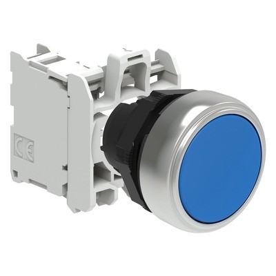 LPCB106C10 Lovato Electric Platinum Blue Flush Pushbutton Actuator 22.5mm Spring Return with 1 x N/O Contact Block