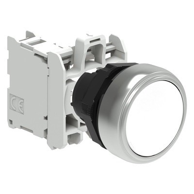 LPCB108C10 Lovato Platinum White Flush Pushbutton Actuator 22.5mm Spring Return with 1 x N/O Contact Block