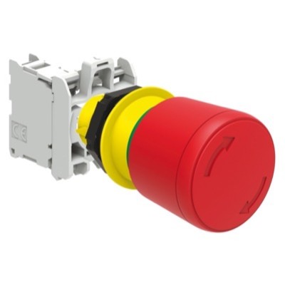 LPCB6634C01 Lovato Electric Platinum 30mm Red Emergency Stop Actuator 22.5mm Turn to Release with 1 x N/C Contact Block