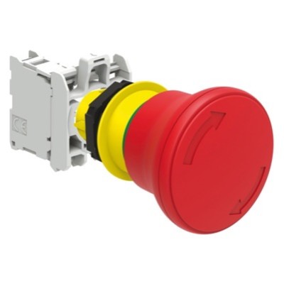 LPCB6644C01 Lovato Electric Platinum 40mm Red Emergency Stop Actuator 22.5mm Turn to Release with 1 x N/C Contact Block