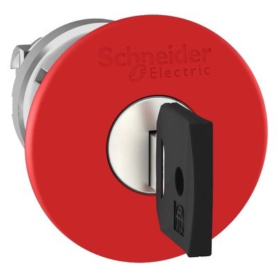 ZB4BS944 Schneider Harmony XB4 40mm Red Emergency Stop Pushbutton Actuator 22.5mm Key to Release Chrome Bezel