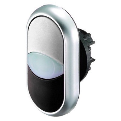M22-DDL-WS Eaton RMQ-Titan White Flush/Black Flush Double Pushbutton with Central Pilot Light No Markings 22.5mm Spring Return