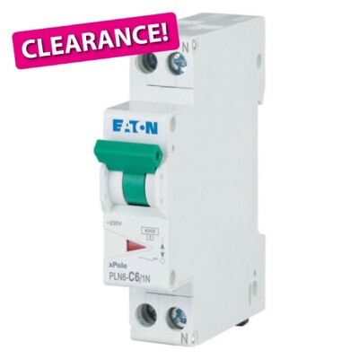 PLN6-C6/1N-MW EATON PLN6 Single Pole + Neutral MCB 6A C Curve Single Module Width