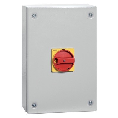 GAZM125 Lovato Electric GAZM 125A 3 Pole Switch Disconnector IP65 Metal Enclosure with Red/Yellow Handle 300H x 200W x 143mmD