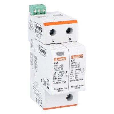 SA01NA320R Lovato SPD Type 1 and 2 with Plug-in Cartridge IEC Impulse Current Iimp (10/350us) 12.5kA Per Pole