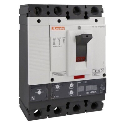 P5ME4PS0400 Lovato MCCB Four-pole IEC Standard 400A Icu 65kA at 400V Electronic Overload Trip Adjustment Range: 160-400A 