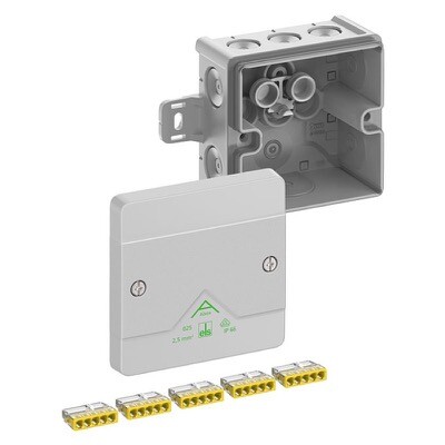 80242101 Spelsberg Abox 025 AB-2.5 87 x 87 x 52mmD Grey with 5 Screwless 5 Wire Terminal Wago 2273-205 with External Fixing Lugs IP66