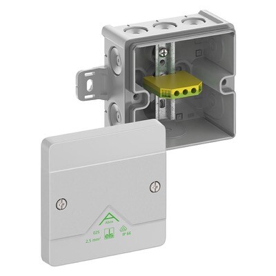 80442701 Spelsberg Abox 025 AB-Pot 87 x 87 x 52mmD Grey with 1 x PE Terminal Block 4mm2 with External Fixing Lugs IP66