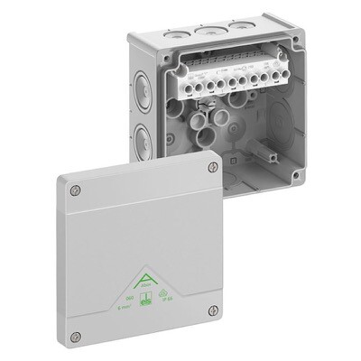 80602001 Spelsberg Abox 060-6/sw Polypropylene 127 x 127 x 70mmD Black with Raised Screw Terminal Block 5 Pole 6mm2 IP66