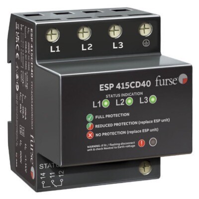 7TCA085460R0303 ABB Furse ESP 415CD40 Three Phase Enhanced Type 2+3 Surge Protection Device DIN Rail Mountable