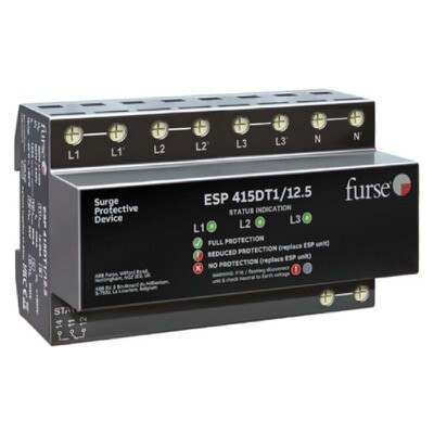 7TCA085465R0002 ABB Furse ESP 415DT1/12.5 Three Phase Enhanced Type 1+2+3 12.5kA Surge Protection Device DIN Rail