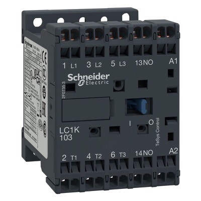 LC1K06103P7 Schneider TeSys K Contactor 3 Pole 6A AC3 2.2kW 1 x N/O Auxiliary 230VAC Coil with Spring Terminals