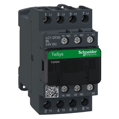 LC1DT20BL Schneider TeSys D Contactor 4 x N/O Poles 20A AC1 1 x N/C Auxiliary &amp; 1 x N/O Auxiliary 24VDC Low Consumption Coil