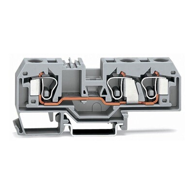 284-681 WAGO 3-conductor Through Terminal Block 10mm Center Marking for TS35 DIN Rail CAGE CLAMP Grey