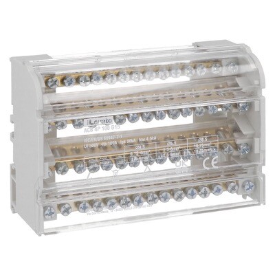ACB4P100G15 Lovato ACB Power Distribution Block Four-pole 100A 15 Terminals