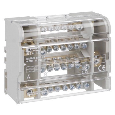 ACB4P125D07 Lovato ACB Power Distribution Block Four-pole 125A 7 Terminals