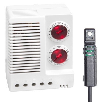 01231.0-01 STEGO ETF 012 Electronic Hygrotherm 0-60 DegC 50 to 90% RH 100-240V AC DIN Rail Fixing C/O Contact External Sensor with 2m Cable