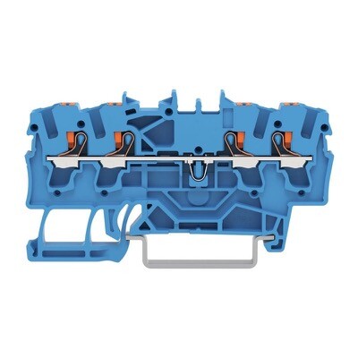 2202-1404 WAGO TOPJOB S 4-conductor Through Terminal Block with Push-button 2.5mm2 TS35 Push-in Blue