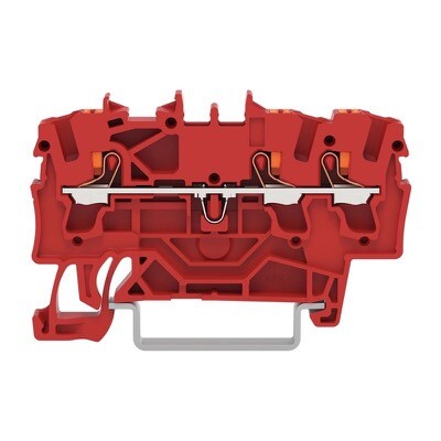 2202-1303 WAGO TOPJOB S 3-conductor Through Terminal Block with Push-button 2.5mm2 TS35 Push-in Red