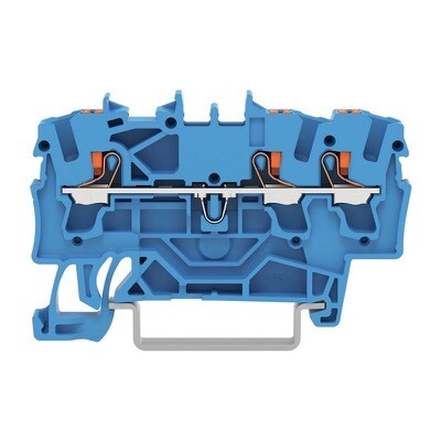2202-1304 WAGO TOPJOB S 3-conductor Through Terminal Block with Push-button 2.5mm2 TS35 Push-in Blue