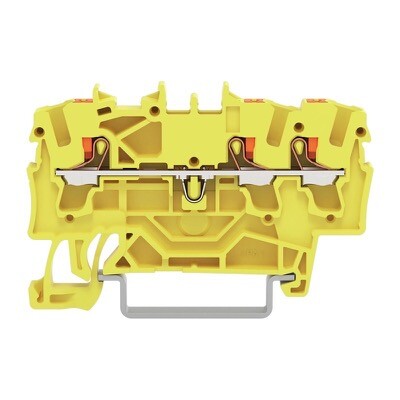 2202-1306 WAGO TOPJOB S 3-conductor Through Terminal Block with Push-button 2.5mm2 TS35 Push-in Yellow