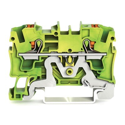 2204-1207 WAGO TOPJOB S 2-conductor Ground Terminal Block with  Push-button 4mm2 with Test Port Side &amp; Centre Marking