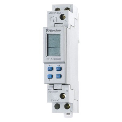 12.71.8.230.0000 Finder Time Switch Weekly 17.5mm Wid 1 CO (SPDT) 16A AC Supply Version Nominal Voltage 230V