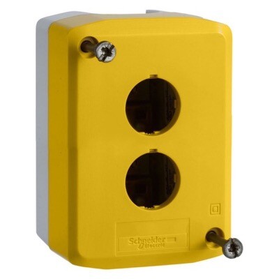 XALK02 Schneider Harmony XAL Yellow Empty Enclosure Lid with Light Grey Base 2 Cut-outs