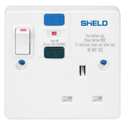 SNE3-1130SP Chint Shield 1 Gang Switched Plastic RCD Socket 30mA