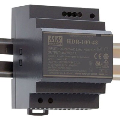 HDR-100-24 MEAN WELL HDR-100 Ultra Slim DIN Rail Power Supply 3.83A 92W 85-264V AC Input Voltage 24V DC Output Voltage 