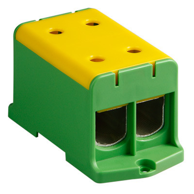KE69.3 Ensto Clampo Pro 240mm Green/Yellow DIN Rail/Base Mounting Terminal Four linked Connections