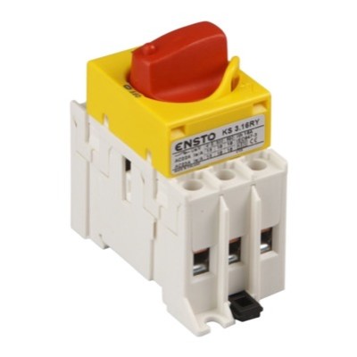 KS3.40RY Ensto Compact 40A 3 Pole Load Break Switch Red/Yellow Handle