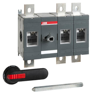 OT630E12P ABB OT 630A 3 Pole Isolator for Base Mounting Handle Between 1st &amp; 2nd Pole Switch Supplied with 185mm Shaft &amp; OHB125J12 Handle