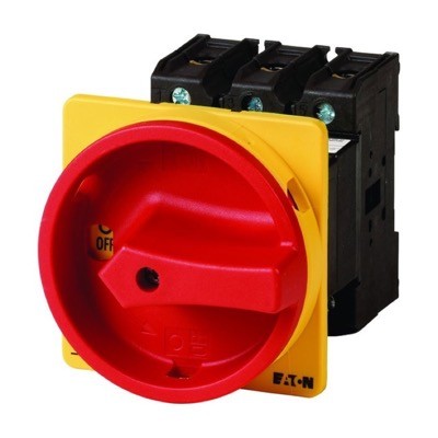 P3-63/V/SVB Eaton P3 63A 3 Pole Isolator for Base Mounting Supplied complete with a 25mm plastic Shaft &amp; IP65 Red/Yellow Handle