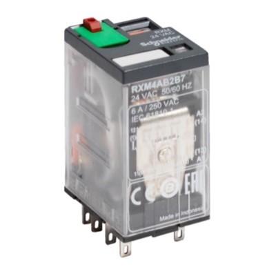 RXM4AB2F7 Schneider Zelio RXM4 4 Pole 5A Relay 120VAC Coil 4 Change-Over Contacts Lockable Test Button and LED Indication
