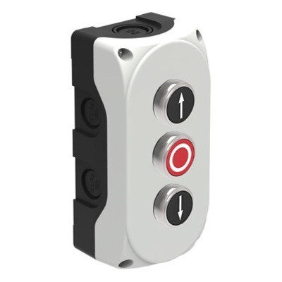 S3P101110 Lovato S3P Platinum Enclosure Black with White &#039;Up Arrow&#039; 1 x N/O Red Pushbutton &#039;O&#039; 1 x N/C Black with White &#039;Down Arrow&#039; 1 x N/O