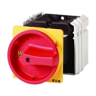T5B-1-102/V/SVB Eaton T5B 63A 2 Pole Isolator for Base Mounting Supplied complete with a 25mm plastic Shaft &amp; IP65 Red/Yellow Handle
