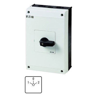 T5B-4-8213/I4 Eaton T5B 4 Pole Changeover Switch with &quot;O&quot; 63A Surface Mounting Stay Put 30kW with Black Handle