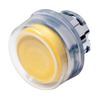 ZB4BP5 Schneider Harmony XB4 Yellow Extended Pushbutton Actuator with Clear Boot 22.5mm Spring Return Chrome Bezel