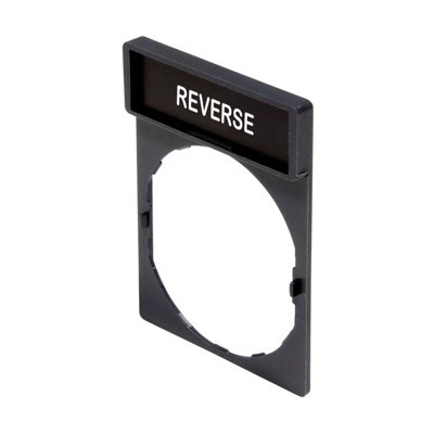 ZBY2306 Schneider Harmony Legend Holder for 22mm Units White Text on Black Marked &#039;REVERSE&#039;