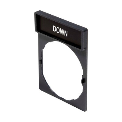 ZBY2308 Schneider Harmony Legend Holder for 22mm Units White Text on Black Marked &#039;DOWN&#039;