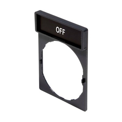 ZBY2312 Schneider Harmony Legend Holder for 22mm Units White Text on Black Marked &#039;OFF&#039;